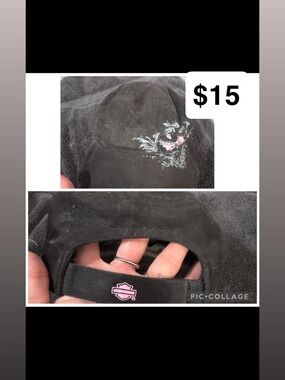 Harley-Davidson Black Cap with Pink Logo and Floral Accent